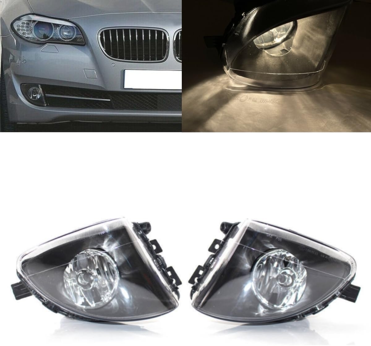 Pair of Front Bumper Fog Light Driving Lamp w/Halogen Bulbs Compatible for For 2011-2013 BMW 5 SERIES F10 528I 535I 550Ii, Fits OE 63177216886, 63177216887