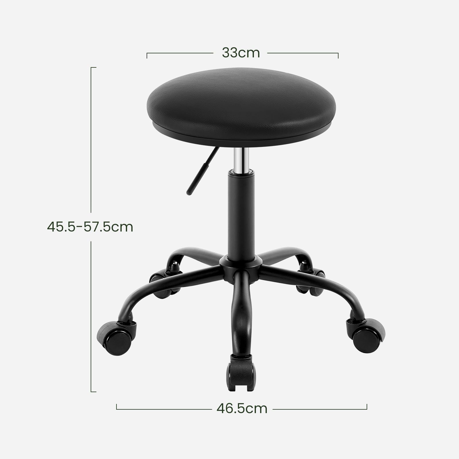 OUTMASTER Rolkruk, in hoogte verstelbaar, met wielen, 50-62 cm, tot 180 kg belastbare werkkruk, 360 graden draaibare kruk, kruk voor salon en spa, van leer, bruin