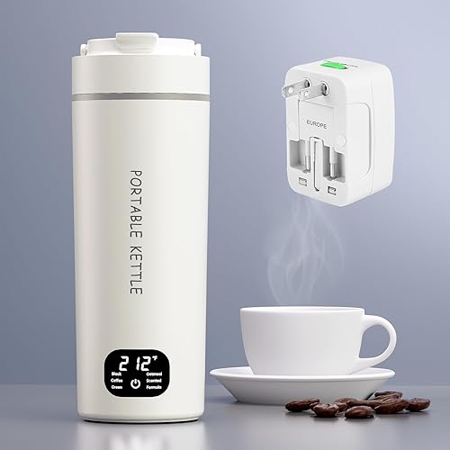 Miniatura 8 de Hervidor eléctrico portátil de doble voltaje, agua caliente de viaje para té, café, 6 controles de temperatura y pantalla LCD, acero inoxidable 316