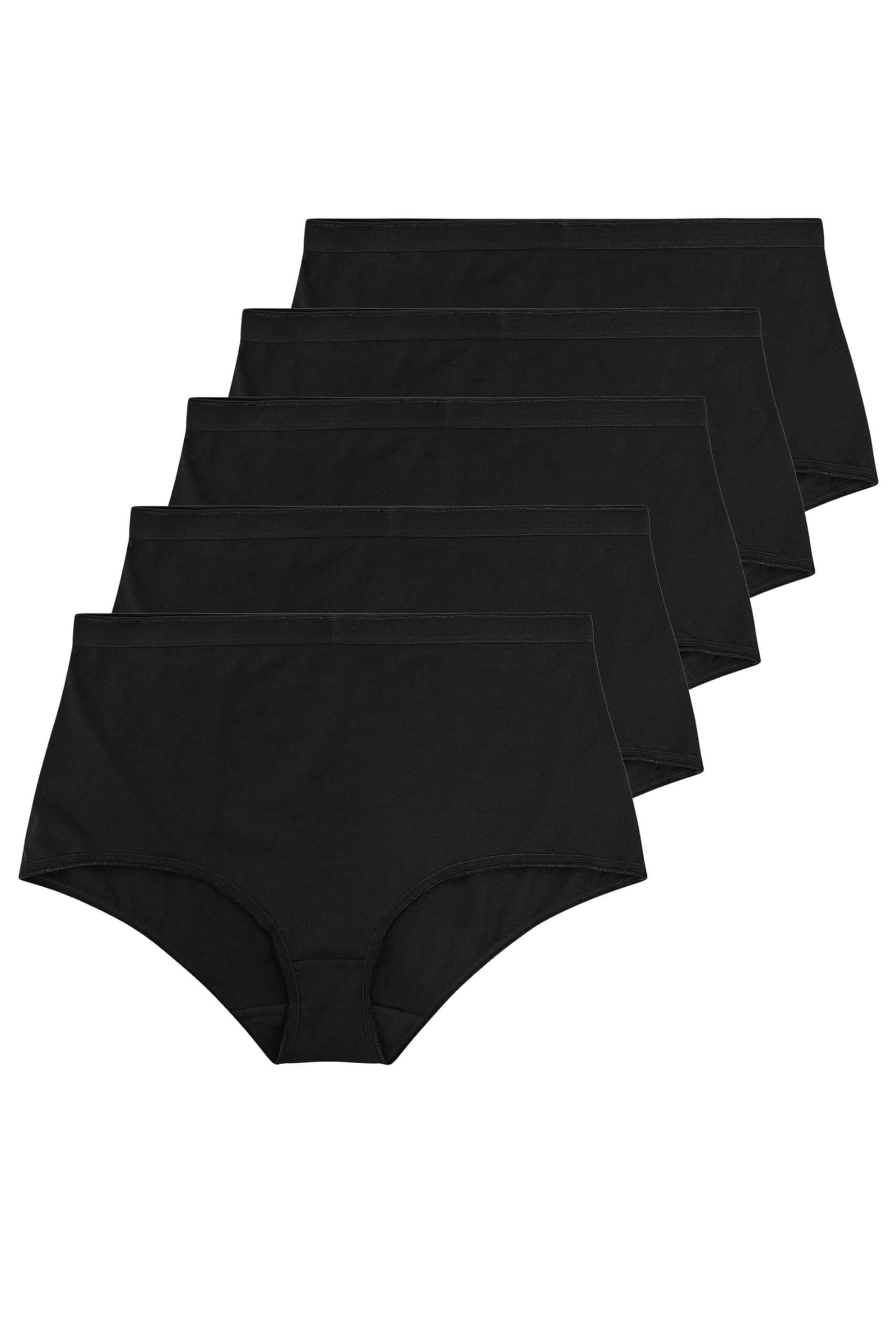 Yours 5 Pack Curve Cotton High Waisted Maxi Full Brief Knickers Shorties - Women's - Plus Size Curve Multipack Black 34-36