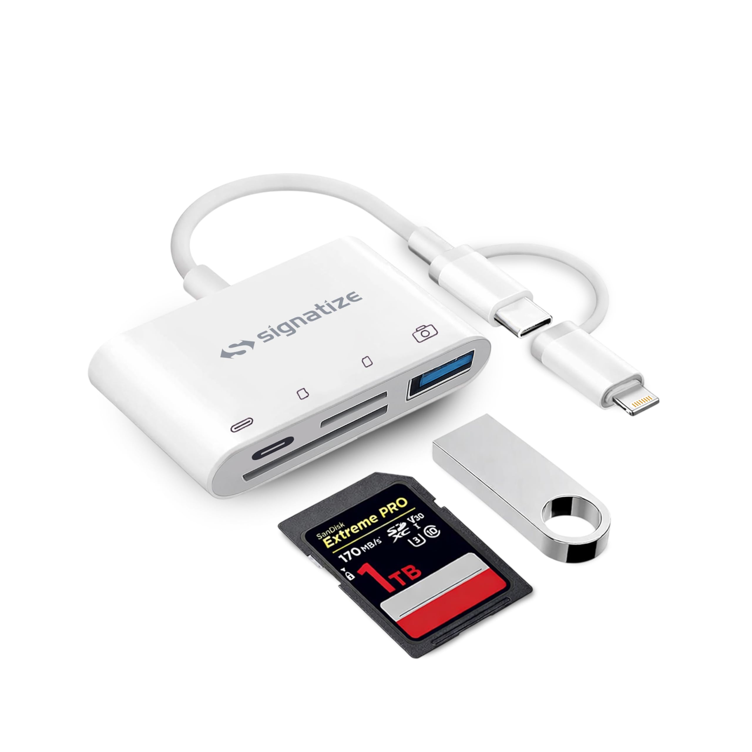 SD Card Adapter 4 in 2 Trail Game Camera Card Viewer Reader 3.0 USB, 4-in-2 USB-C Multiport Adapter Compatible with iPhone and USB-C Devices, SD & MicroSD Card Reader, Plug and Play(White)-image-28