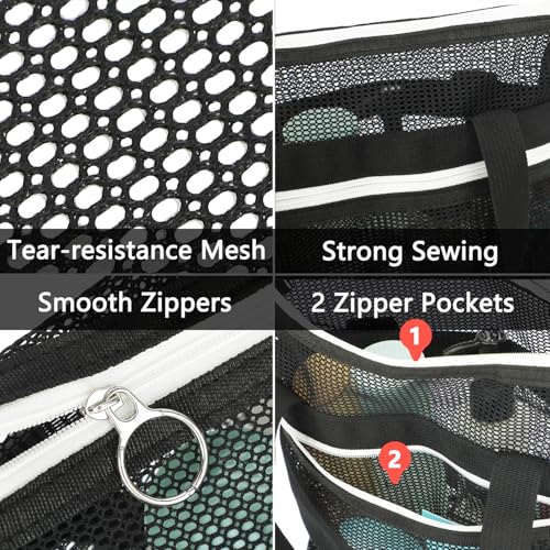 Fammart Mesh Shower Caddy Portable with Zipper & 2 Pockets - Quick Dry Shower Bag Toiletry Tote Hanging for Travel Gym Camp Beach - Organizer Bag Bathroom Essentials for College Dorm - Thumbnail 5
