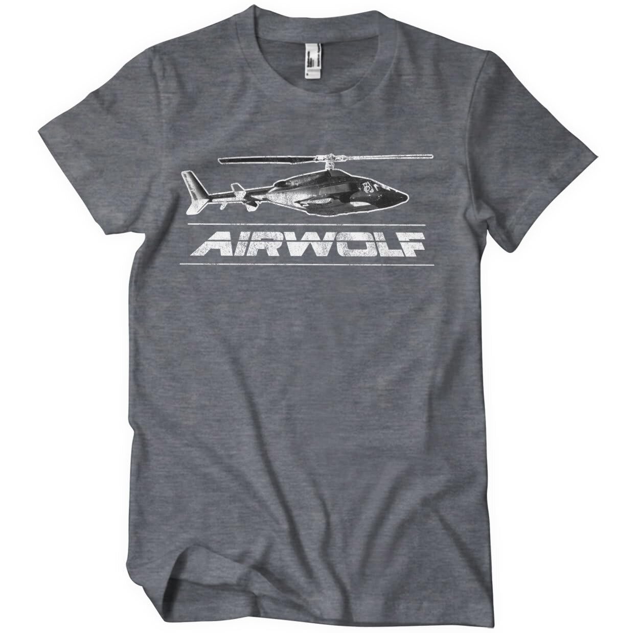 Airwolf Men's Dark-Heather Officially Licensed Distressed T-Shirt (Dark-Heather), Large