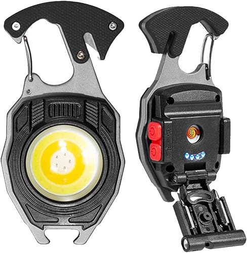 Miniatura 1 de BY-J Linterna LED pequeña, luz de llavero, mini luz de trabajo multifunción COB, 500 lúmenes recargable, 7 modos de iluminación con encendedor