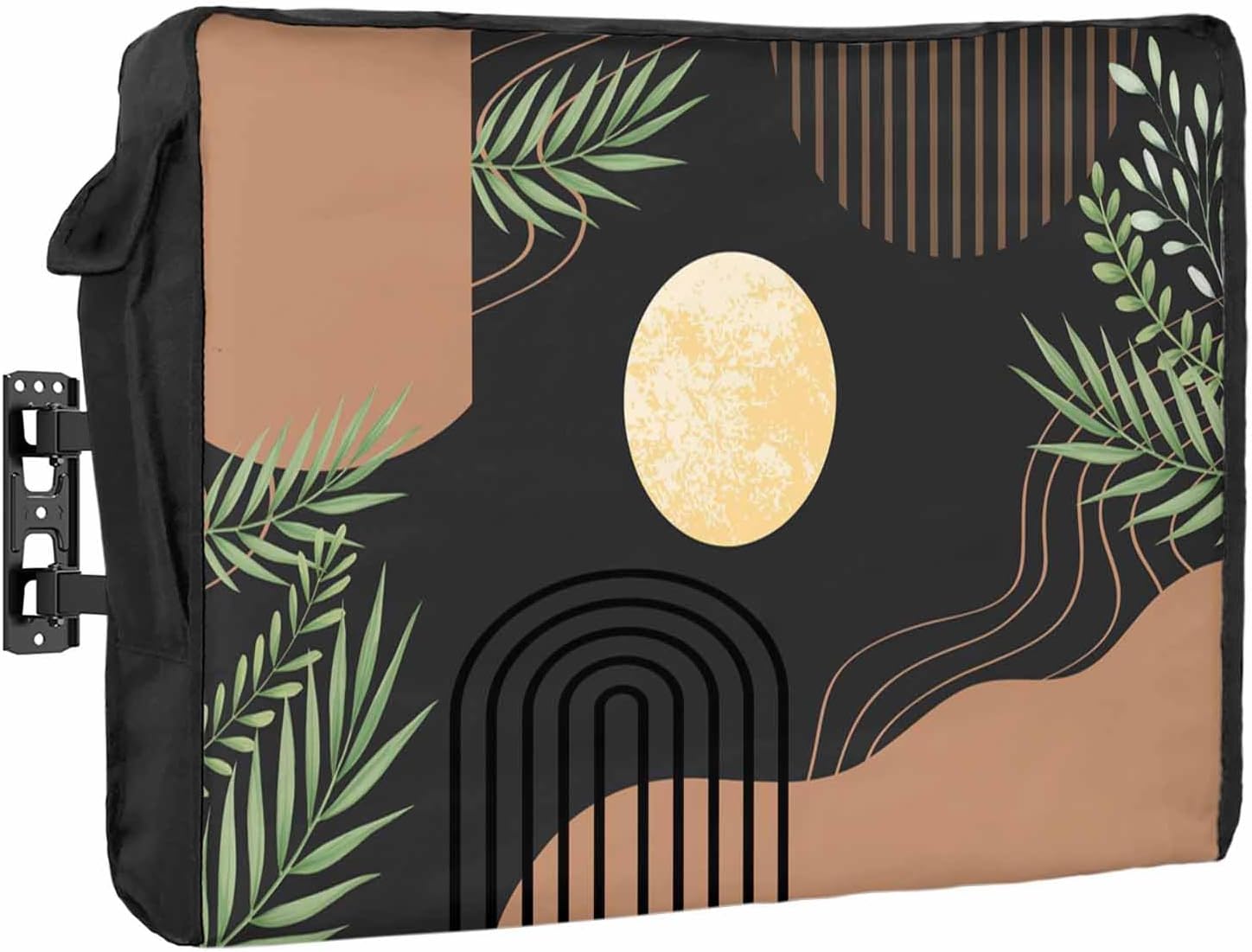 Outdoor TV Cover 43 Inch Boho Moon TV Enclosure Modern Bohemian Leaves Plant TV Covers for Outside TV Display Screen Protector with Remote Control Pocket Home Decor