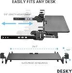 Desky Under-Desk Bac à clavier - Clavier coulissant ergonomique & Plate-forme de souris avec hauteur & Réglage de l'inclinaison - Mont de pinces, grand plateau - noir