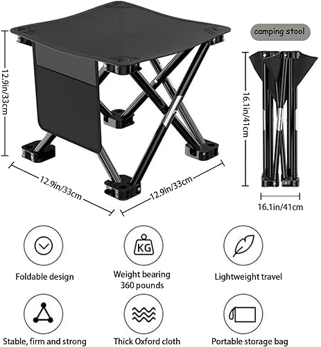 Miniatura 3 de 2 pares de taburetes de campamento, silla plegable ligera de 13 pulgadas, asiento plegable ligero con bolsillo lateral y bolsa de transporte para