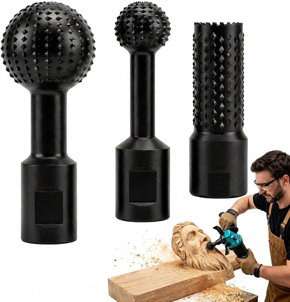 3Pcs Sphere Rotary Burr Set for 4.5" & 5" Angle Grinder, 5/8-11 Thread Wood Carving Ball Burrs for Bowl, Spoon & Sculpture, High Carbon Steel DIY Woodworking Tools