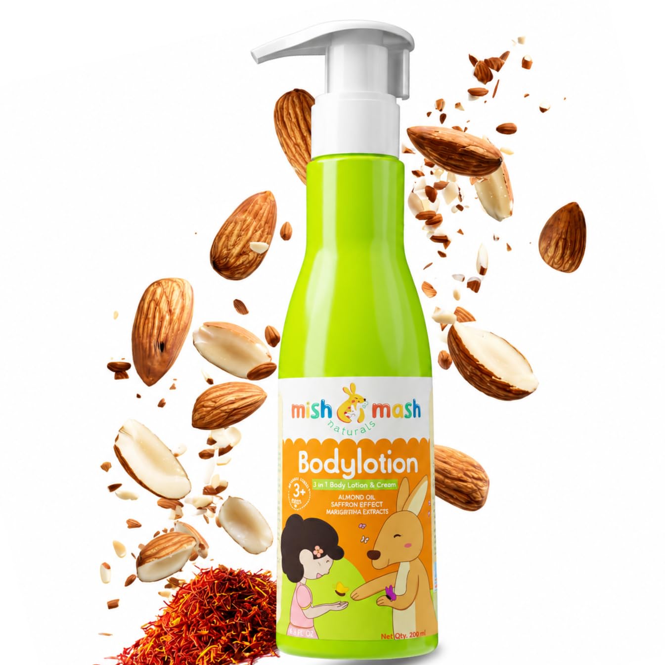 Mishmash Naturals Kids 2 in 1 Body Lotion and Cream for soft, hydrated skin | All skin type | Made with Almond Oil, Saffron and Manjistha | For kids 3+ years | SLS & Paraben free | 200ml-Pack of 1-image-16