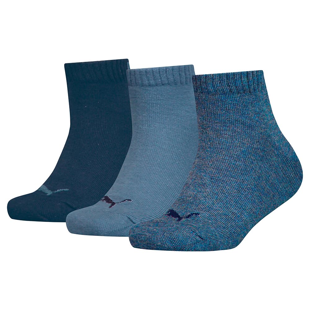 PUMA Unisex Kid's Quarter Recycled Cotton Sock, Blue Denim, 27-30 (Pack of 3)