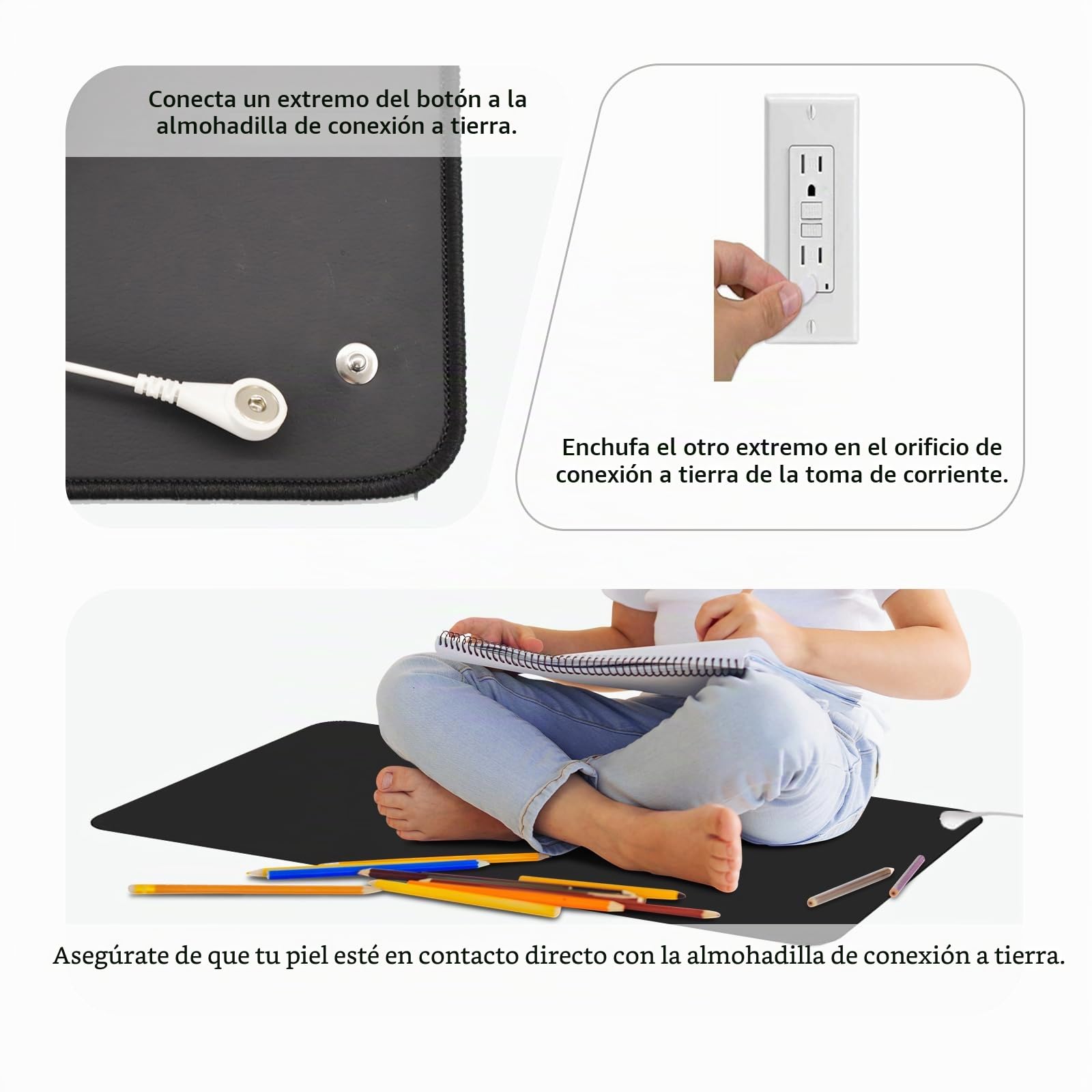 Esterilla de Tierra,40x60cm La Alfombrilla de Tierra te Conecta con la Tierra,Alfombrilla Antiestática con Cable de Tierra de la UE,Alfombrilla de Ratón para Debajo del Escritorio,Mesa,Sofá,Yoga