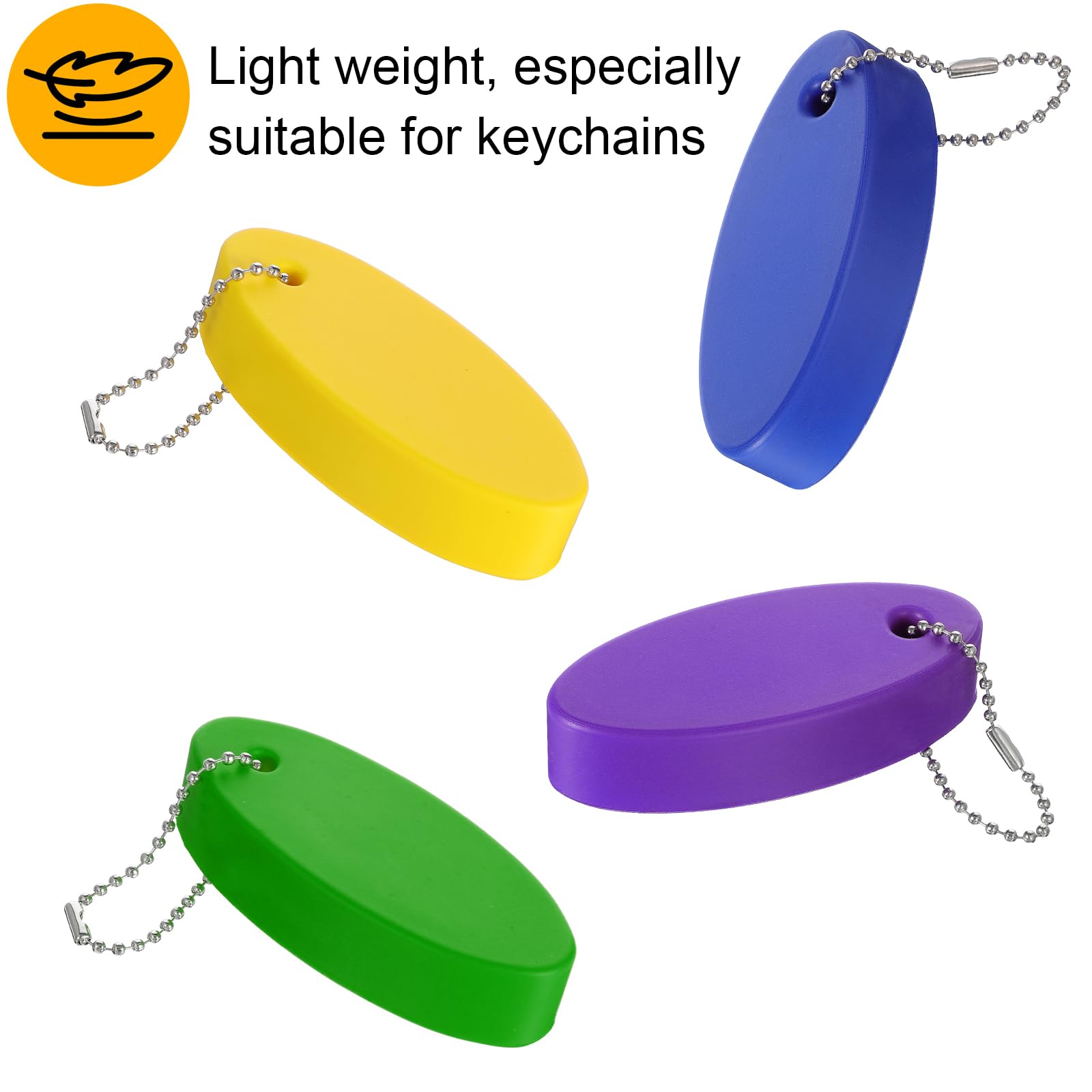 Tucnoeu 4 Pcs Floating Keychain for Boat Keys, EVA Floating Keychains Bright Color Oval Float Key Rings, Oval Shaped Foam Float Key Ring for Fishing Surfing Sailing Kayak — view 3