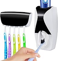Vista 8 de Dispensador de pasta de dientes con montaje en pared y soporte para cepillo de dientes, WAYCOM exprimidor automático de pasta de dientes, soporte
