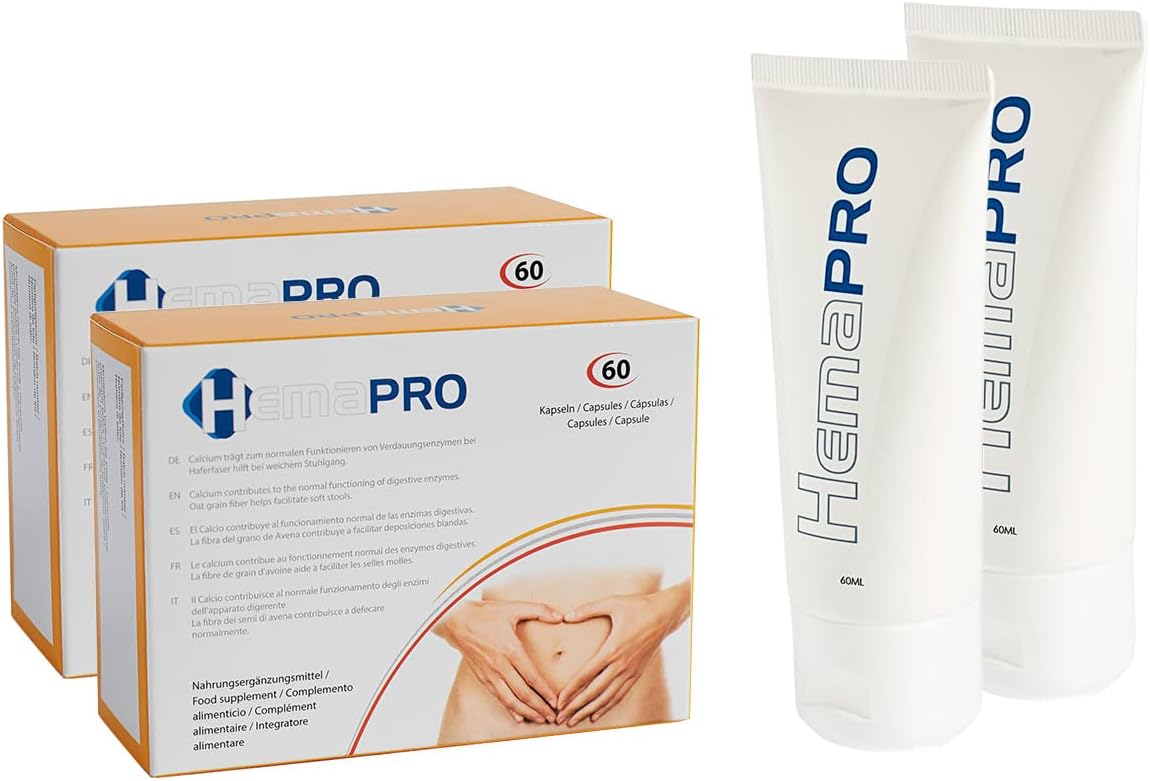 Hemorrhoids - 2 Hemapro Pills + 2 Hemapro Cream: Pills and Cream to Prevent and Relieve Hemorrhoids