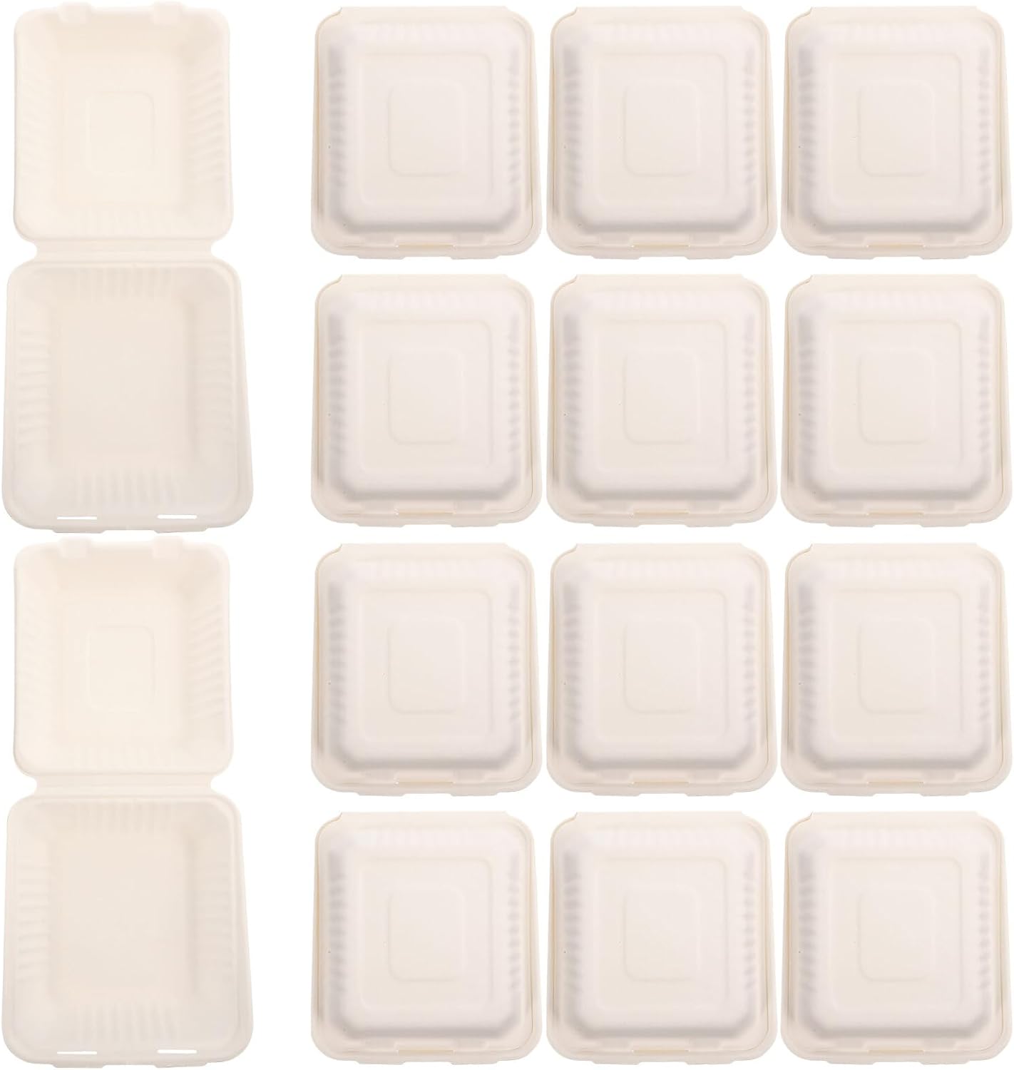 YARNOW 50pcs Disposable Takeout Food Boxes White Pulp Paper Food Containers Eco-friendly Takeaway Boxes with Locking Lid Microwave Safe for Restaurant Catering