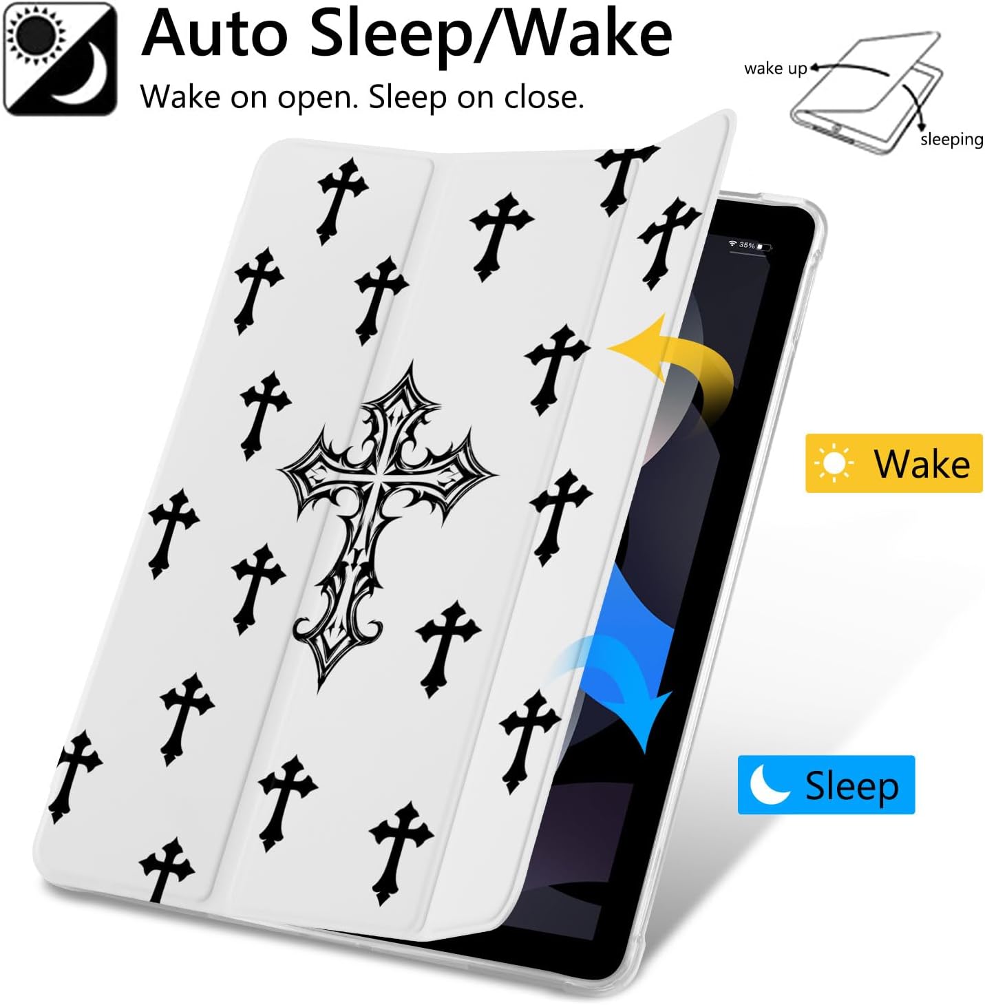 Dark Gothic Case for iPad (A16) 11th Gen 2025 11-inch/10th Gen 2022 10.9 inch,Y2k Black Cross Protective Case,Pencil Holder & Clear Soft TPU Back & Trifold Stand Cover for Women