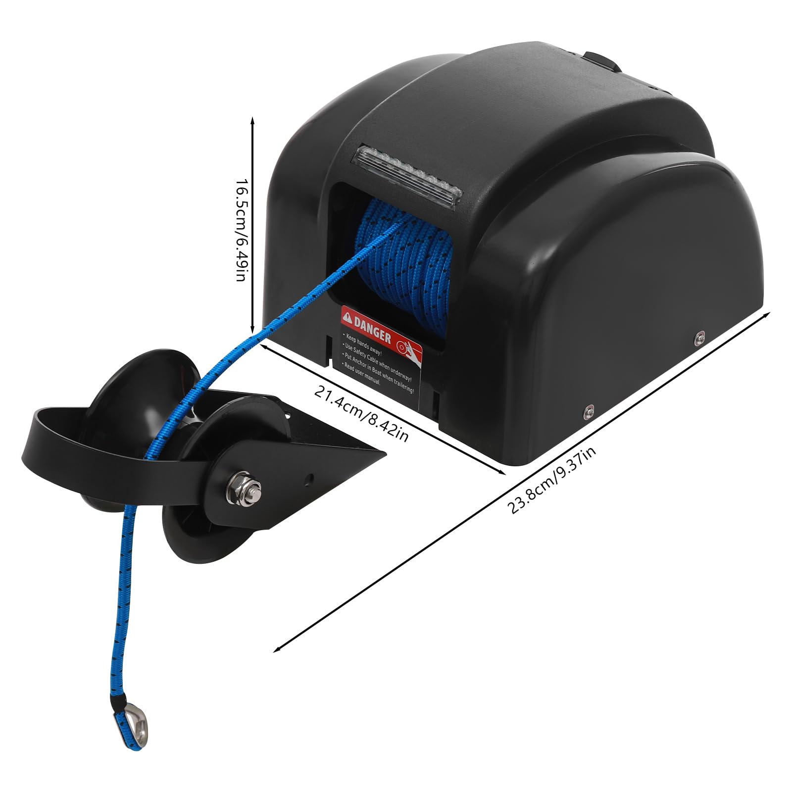 trggvvrt 45LBS Boat Electric Anchor Winch, 12V Marine Saltwater Anchor Windlass Kit with Remote Control, Max Strength of 700 lbs for Fishing Boats, Motorboats, Small Pleasure Boats (Black)