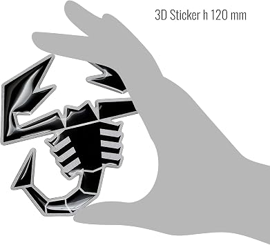 Abarth 3D Sticker Scorpion, Black and Matt Silver, 120 mm