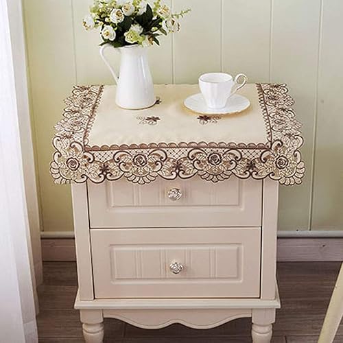 Miniatura 3 de LeLehome - Mantel de encaje bordado con flores cafés, color crema y beige, diseño clásico y tela que no se arruga para mesa de comedor