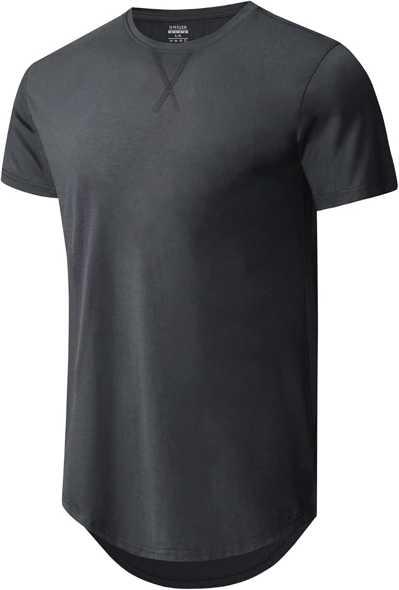 Mens 3 Pack Cotton Hipster Longline T Shirts Curved Hem Plain Hip Hop Short Sleeve Tee Fitted Casual Drop Cuts Crewneck