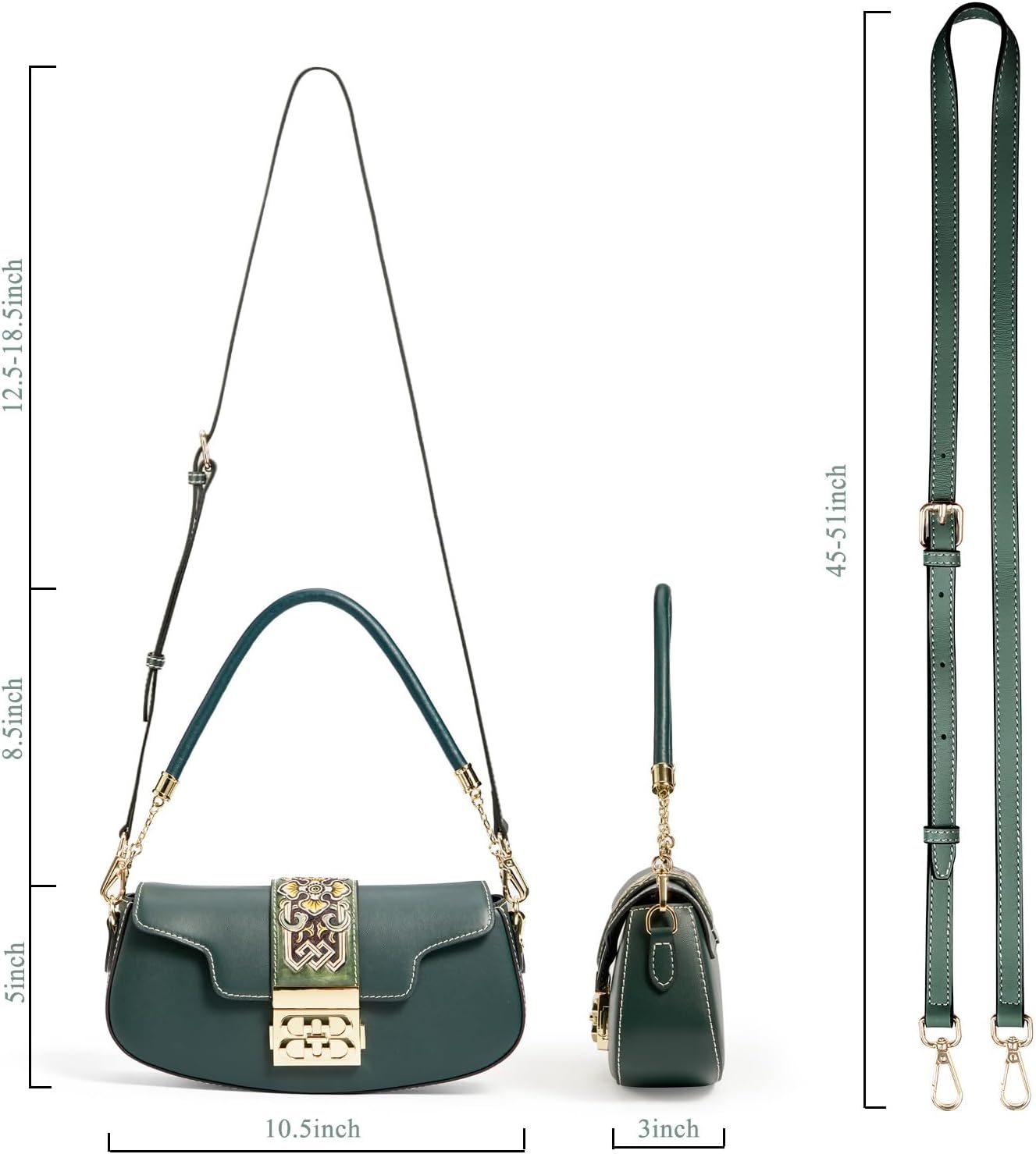 Genuine Leather Shoulder Bag for Women Hand Carved Painted Leather Clutch Saddle Bag Cute Hobo Tote Handbag Purse - Image 5