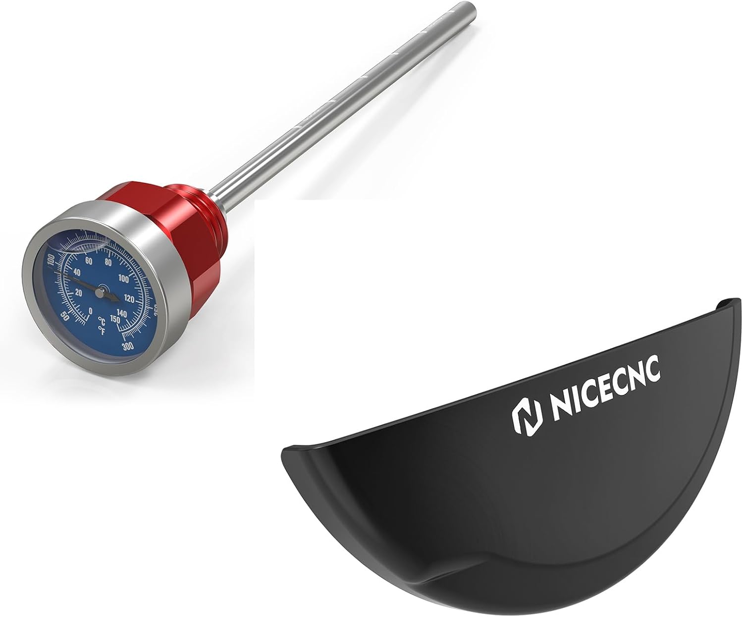 NICECNC Red Oil Level Gauge Dipstick Temperature + Motorcycle Clutch Guard, See Fitment