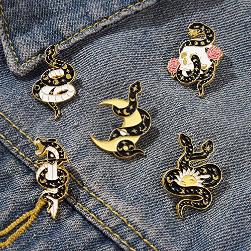 ROFARSO Snake Enamel Lapel Pin Set Cartoon Love Life Pin, Halloween Accessory for Backpacks Clothing Bags Hats Shirts (5piccs pin set)4