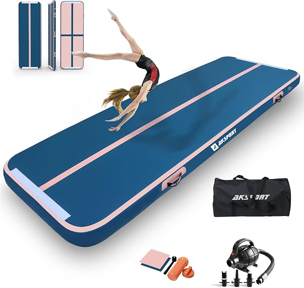 AKSPORT Tappeto Gonfiabile per Ginnastica da 3/4/5/6 metri Air Track Ginnastica Artistica 10/20 cm con Pompa Elettrica per Casa, Campeggio, Palestra,Formazione,Cheerleading - 1