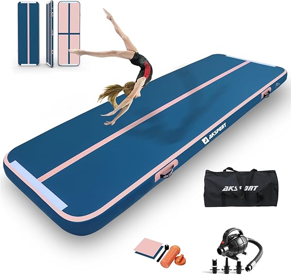 AKSPORT Air Matte Track Tumbling Matte,3/4/5/6m Aufblasbar Gymnastikmatte Turnmatte Tumbling Matten 10/20cm hoch mit Luftpumpe für Zuhause/Taumel/Turnhalle/Ausbildung/Cheerleading