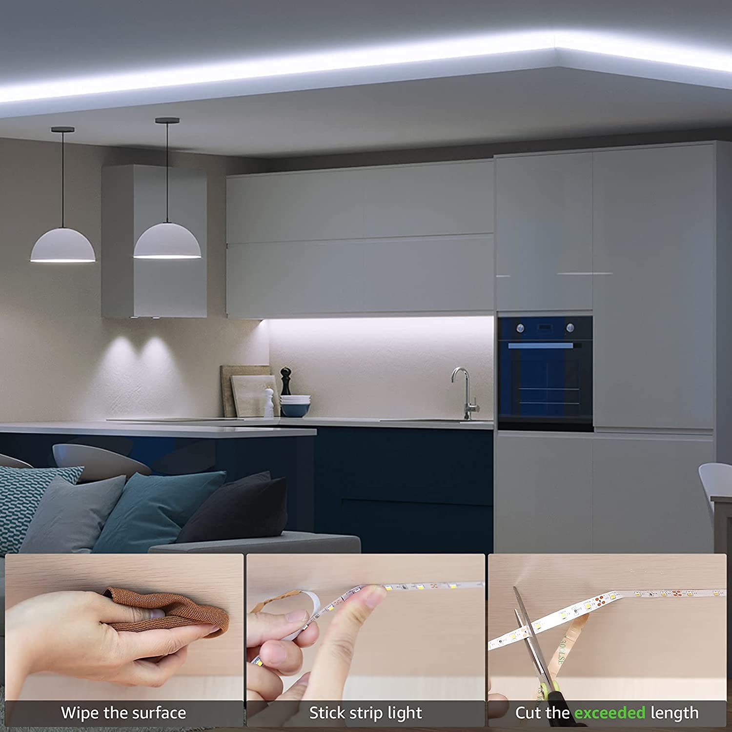 Blaupunkt Galaxy LED 5M Lichtstreifen - Natürliches Weiß - 4000K - Wasserdicht- Hohe Qualität 60 LEDs / Meter- 750 Lumen mit Schalter- Selbstklebender Streifen - Plug und Play - 12V- Energieklasse A++