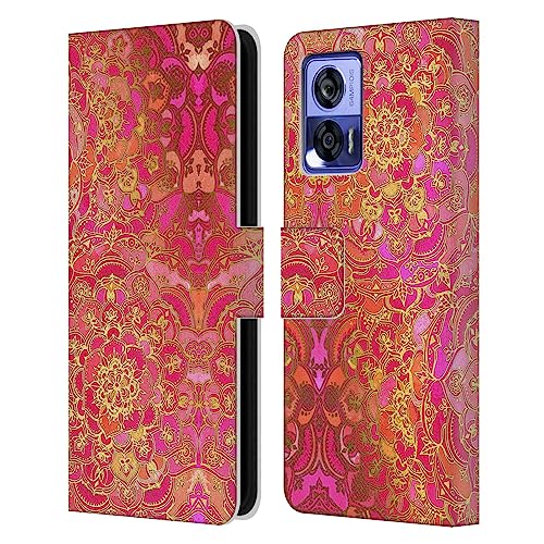 Head Case Designs Officially Licensed Micklyn Le Feuvre Hot Pink Gold and Orange Mandala Leather Book Wallet Case Cover Compatible with Motorola Edge 30 Neo 5G