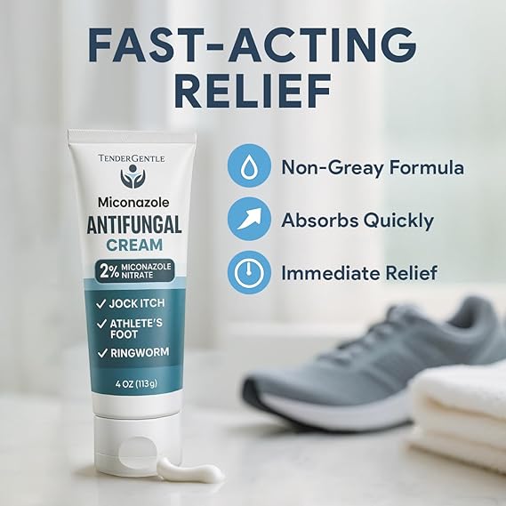 Miconazole Antifungal Cream for Skin - 4 oz of Miconazole Nitrate for Jock Itch, Athlete's Foot, Itching, and Ringworm