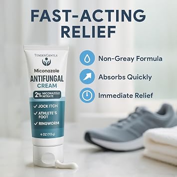 Miconazole Antifungal Cream for Skin - 4 oz of Miconazole Nitrate for Jock Itch, Athlete's Foot, Itching, and Ringworm