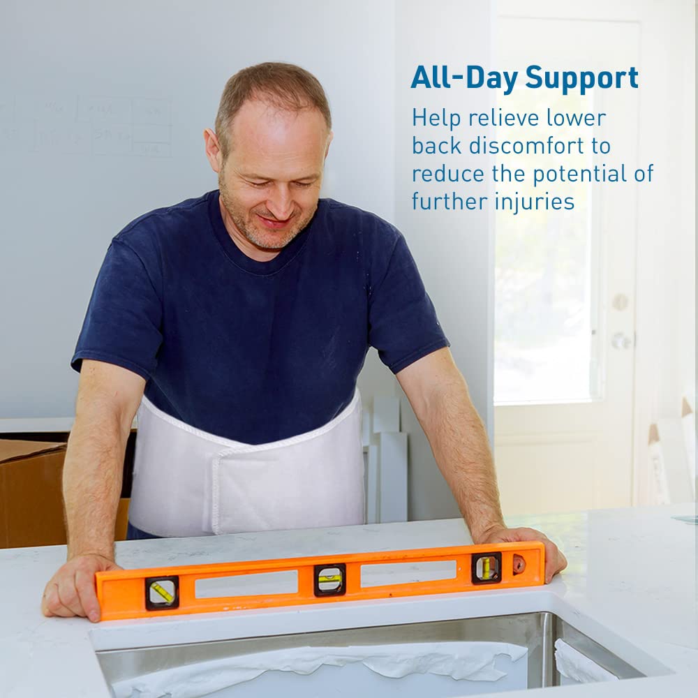 BodyMed Sure-Fit™ Two-Pull Lumbosacral Support, White, Regular – Lower Back Stabilizer – Secure Lumbar Wrap to Support & Stabilize Core Muscles – All-Day Support at Home, In the Office, & Gym