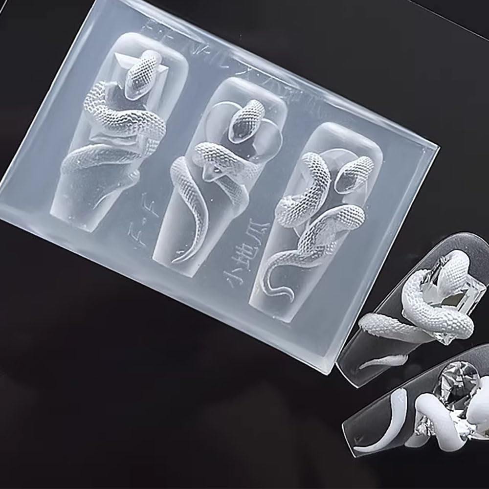 Gothic Snake 3D Nail Art Molds, 2 Pack Silicone Medusa Snake Shapes Nail Molds, Reusable Resin Gothic Serpent Nail Decor Supplies for Halloween DIY Nail Design