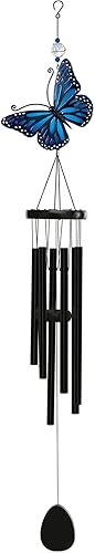 Sunset Vista Designs 94489 Campanilla de viento de mariposa colorida para jardines pintados al aire libre, azul, 4.75 x 4.75 x 32 pulgadas