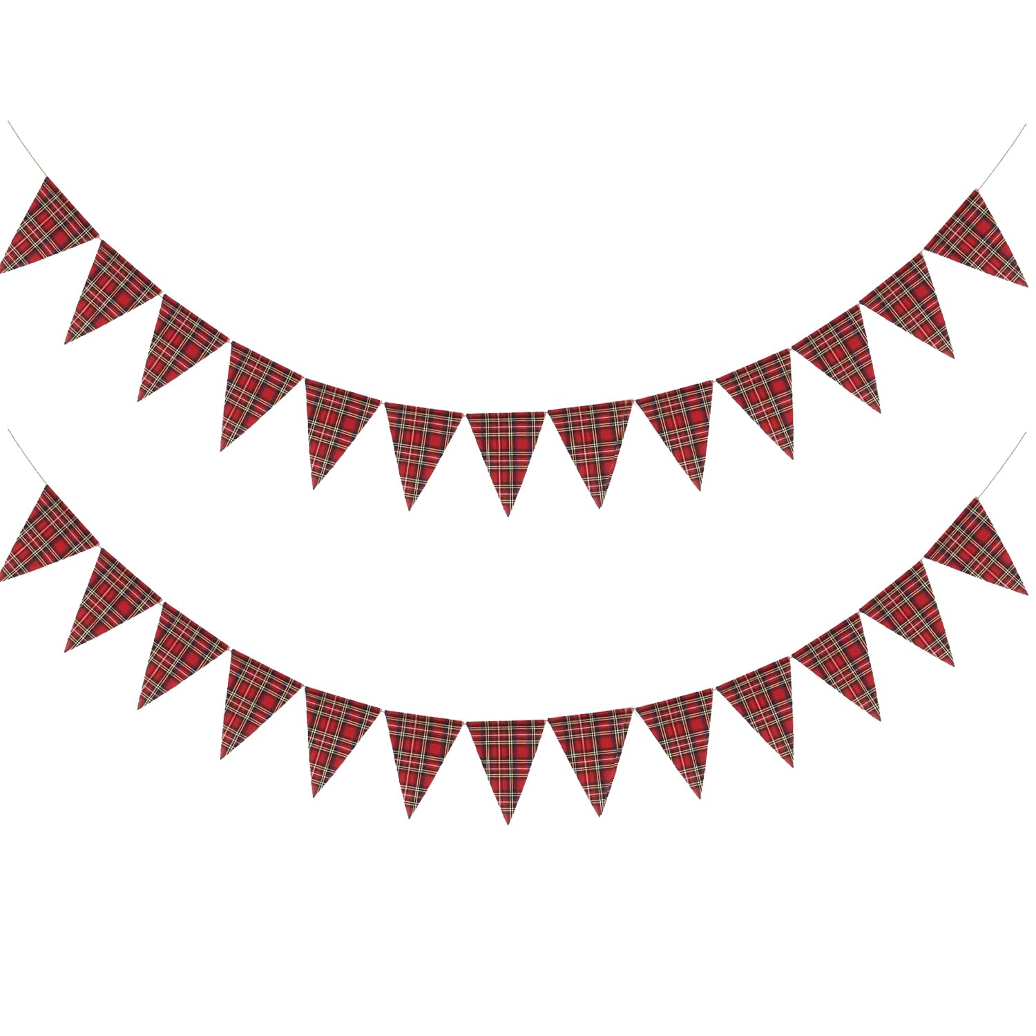 MFUOE Christmas Decorations Tartan Fabric Bunting Merry Christmas Banner Vintage New Year Party Hanging Decoration for Festivals Graduation Garden (2)