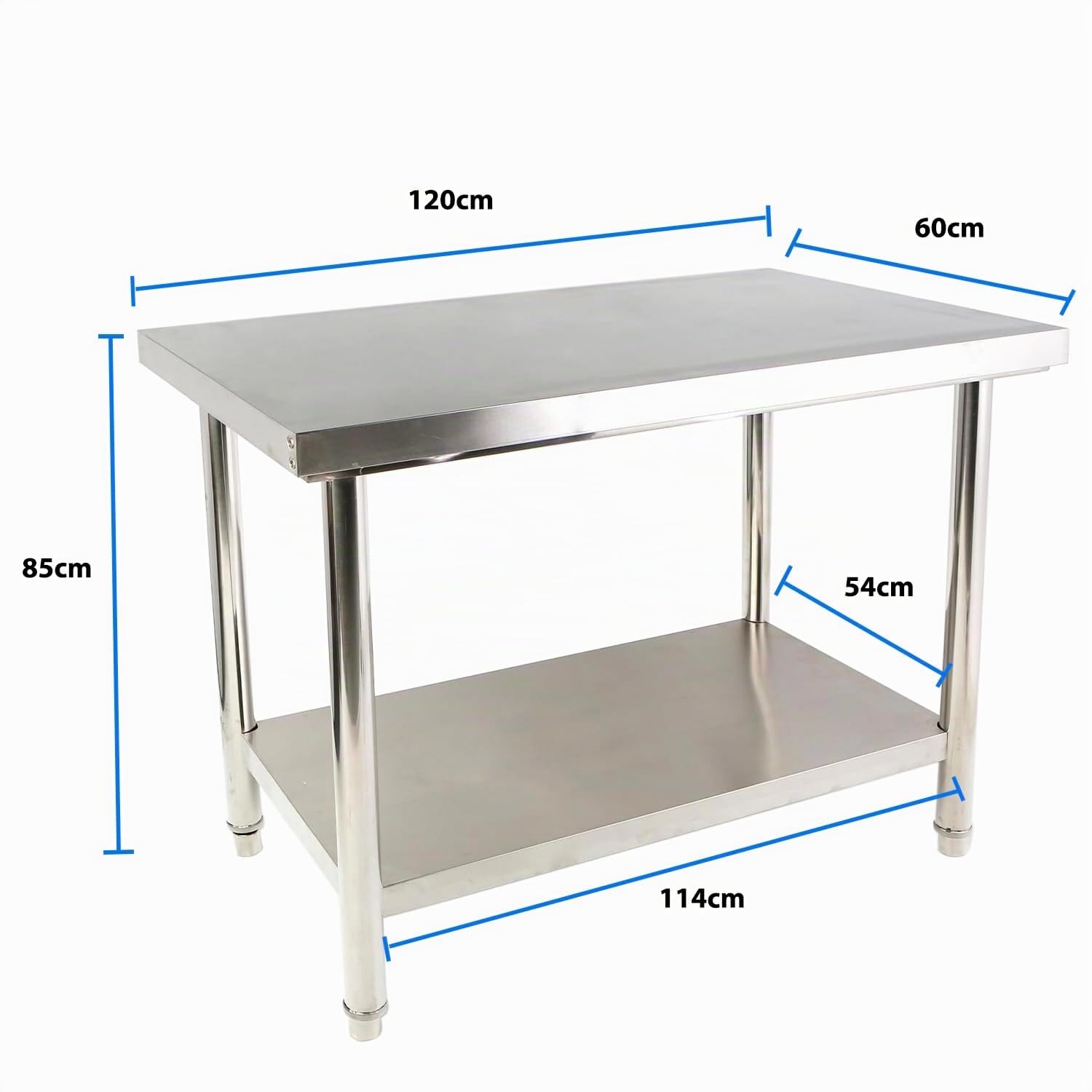 Edelstahl Küche Arbeitstisch - 120x85x60cm - Gastronomie Tisch bis 250kg belastbar - Gastro Edelstahltisch Küchentisch mit Verstellbare Füße und großer unteren Ablagefläche