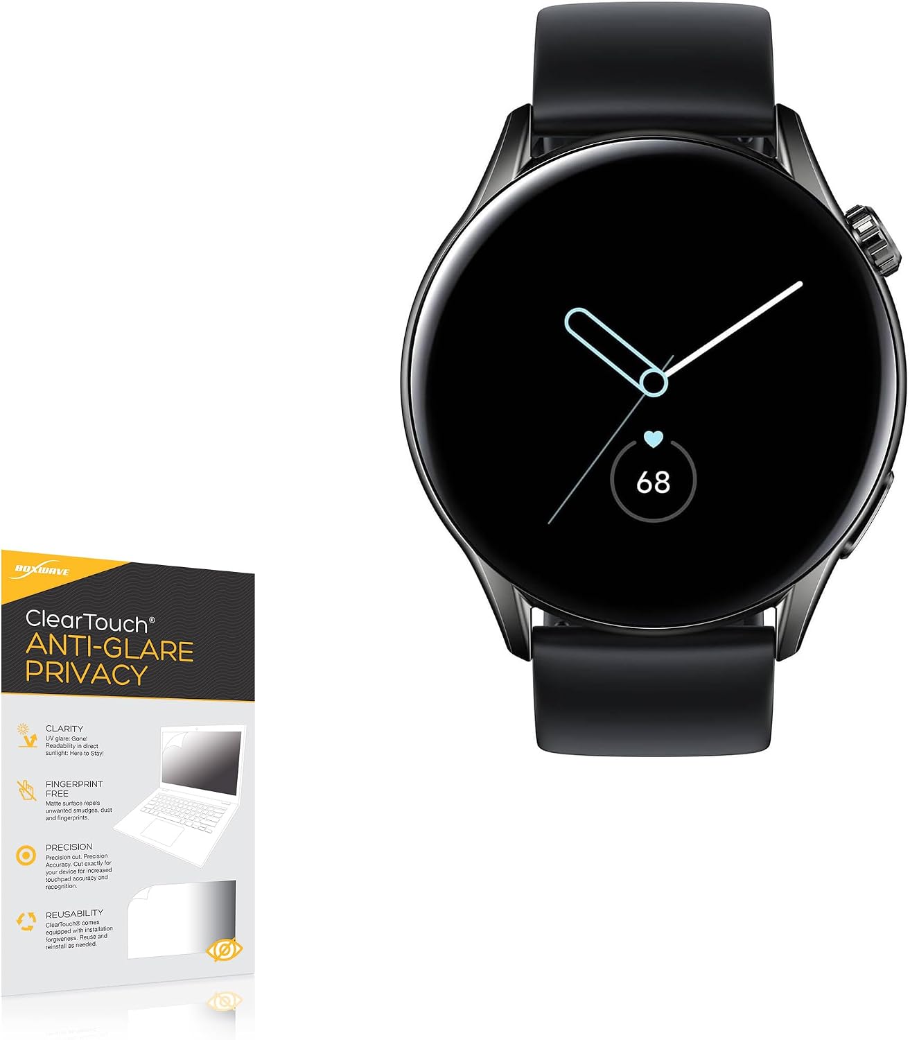 BoxWave Screen Protector Compatible with Tranya LS Smartwatch - ClearTouch Anti-Glare Privacy (2-Pack), Privacy Screen Protector Flexible Film Anti-Glare