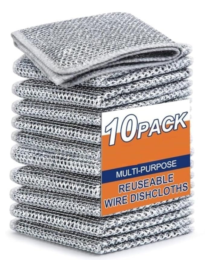 Image of PRANT Non-Scratch Dish Wash Cloth (Pack of 10), Steel Wire Dishwashing Rags for Wet and Dry Stainless Steel Scrubber Non-Scratch Wire Dishcloth for Washing Dishes Sinks Counters (10)