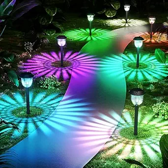 NEWMESSI Solar Garden Light 4 Pack, Color Changing Solar Lights IP65 Waterproof Garden Decor, Solar Lights for Outside Modern Style Design, Long Lasting Lighting
