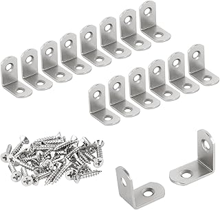 L Bracket 1" Corner Brace 90 Degree Right Angle Metal Support Fastener for Wood Shelves Furniture Desk Cabinet Chair Drawer, Pack of 16, Nickel Plated Silver