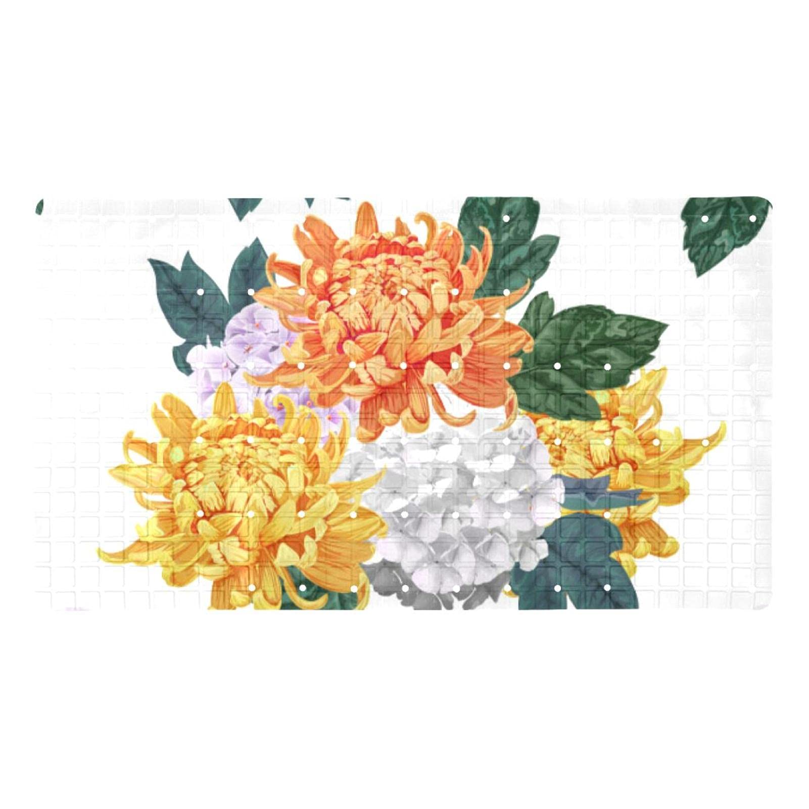 Tapis de baignoire antidérapant à ventouses et motif fleurs
