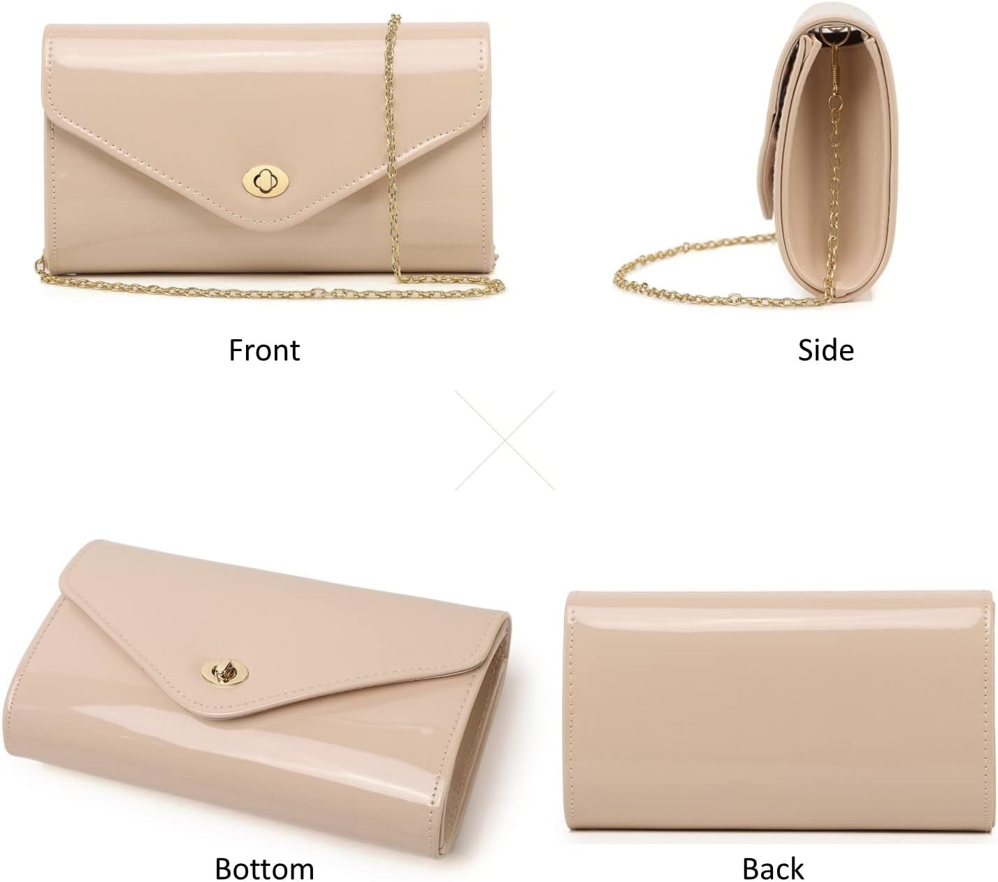 Patent Leather Envelope Clutch Womens Evening Handbag Stylish Shoulder Crossbody Bag for Dating Wedding Party Prom - Image 3