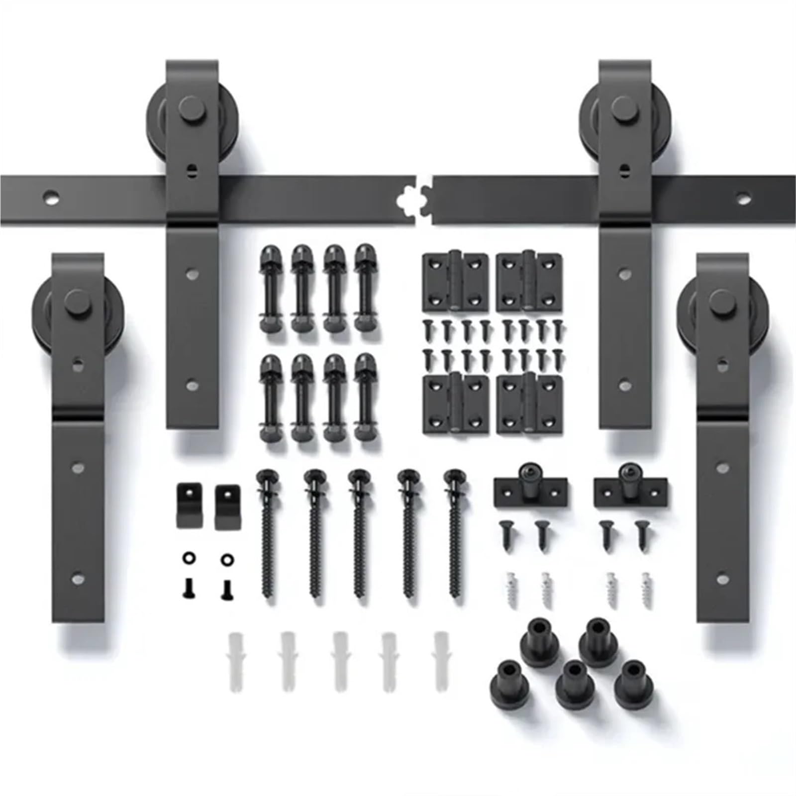 Barn Door Sliding Kit, 72" Bi-Folding Sliding Barn Door Hardware Kit for 4 Doors Smoothly Quietly Black Track J Shape Roller