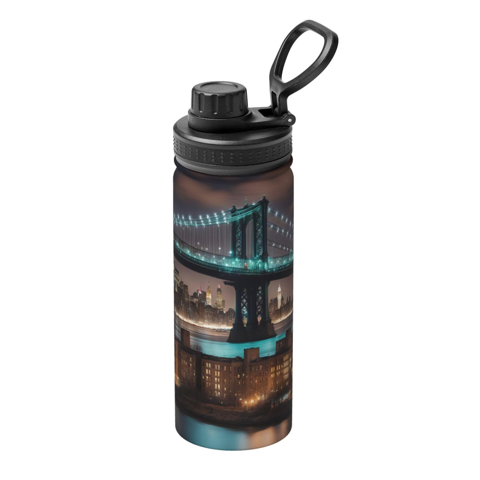 New York Manhattan Bridge Night Print 18 Oz Stainless Steel Sports Insulated Water Bottle,Cute Water Bottle,Portable Water Cup