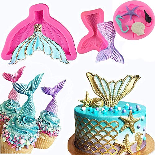 Set Of 3 Mermaid Tail Molds Sea Creatures Sealife Candy Gelatin Maker Fishing Lures Cake Decorating Soap Molds Jello Shots Cupcake Topper Chocolate Making Ice Tray Decor Non Stick Easy To Use #TOP26