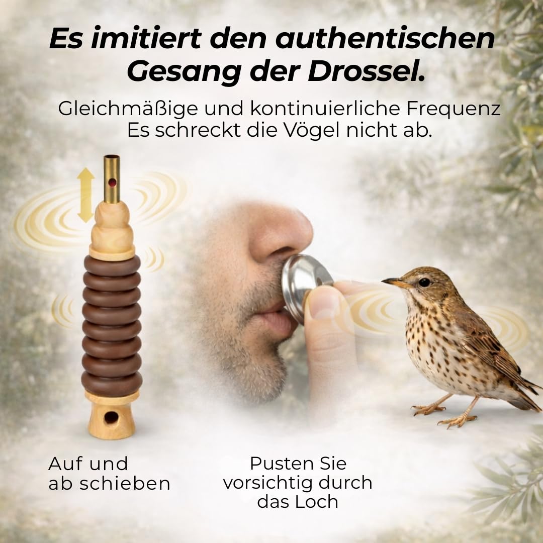 Drossel Lockpfeife Manuelle Vogelstimmen Pfeife mit 2 Pfeifen zur Nachahmung natürlicher Drosselgesänge | Singdrossel Vogelpfeife mit Umhängeband und Anleitung.