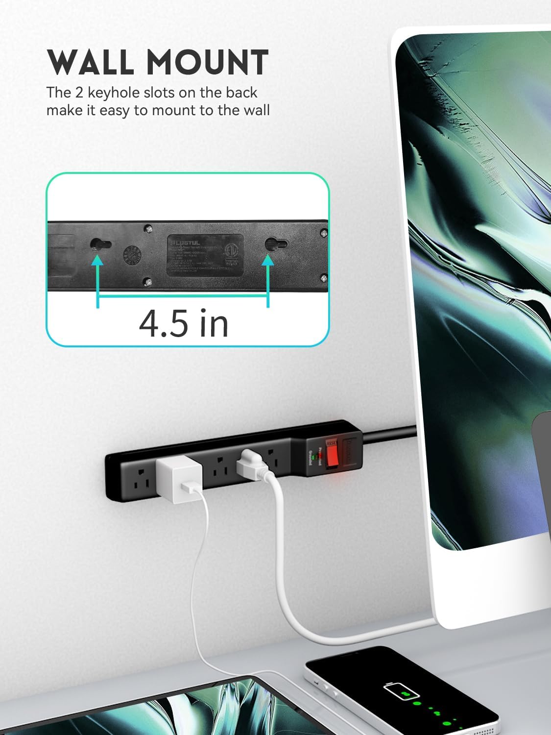 PLUGUTL 2 Pack Surge Protector (980 Joules), Flat Plug Power Strip, 4FT Extension Cord with Multiple Outlets, 6 Outlets, ETL Listed, 14 Gauge, Wall Mountable for Home Office Garage, Black