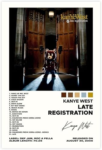 Miniatura 1 de Póster de registro tardío  Póster limitado de Kanye West en lienzo, póster de decoración de pared, pinturas para sala de estar, dormitorio,